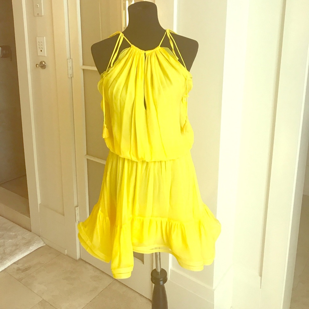 Alexis Yellow Halter Tiered Silk Dress
